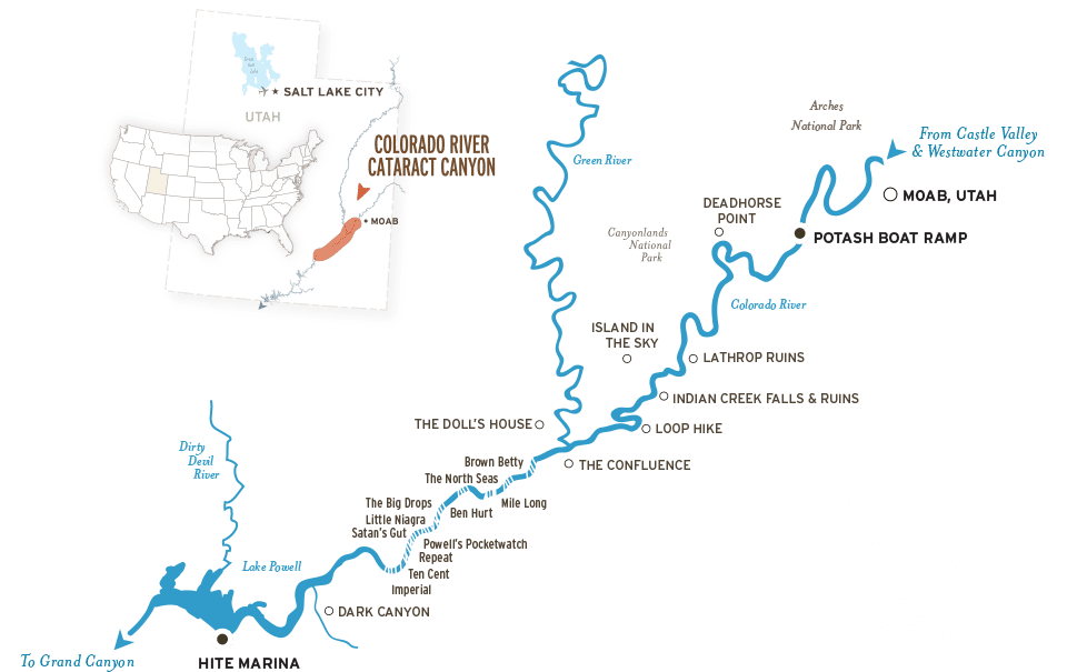 Map of Colorado River through Cataract Canyon