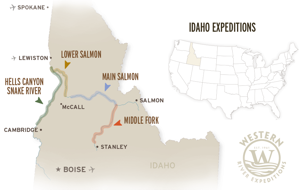 A map of our Idaho rafting expeditions