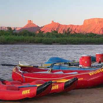 Rafts at sunrise on the Colorado River