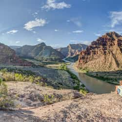 Father and son look over Desolation Canyon