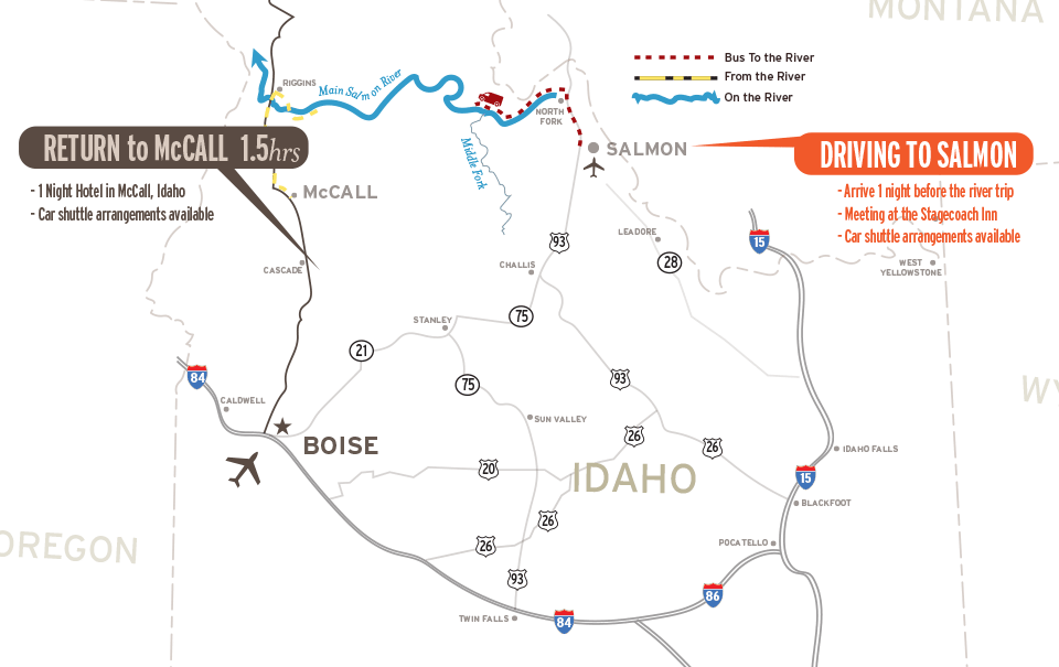 Map Main Salmon 5 Day Travel Route - Driving to Salmon