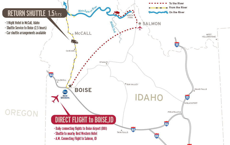 Main Salmon 5 Day Travel Route - Boise