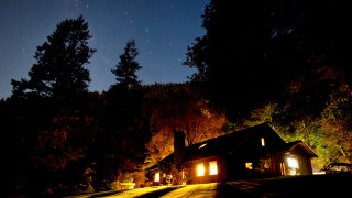 Rogue River Rafting Black Bar Lodge Lit up at Night