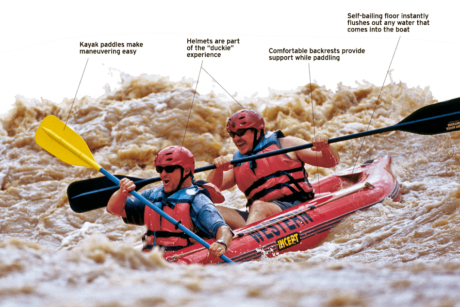 Inflatable kayak on Green River, Desolation Canyon